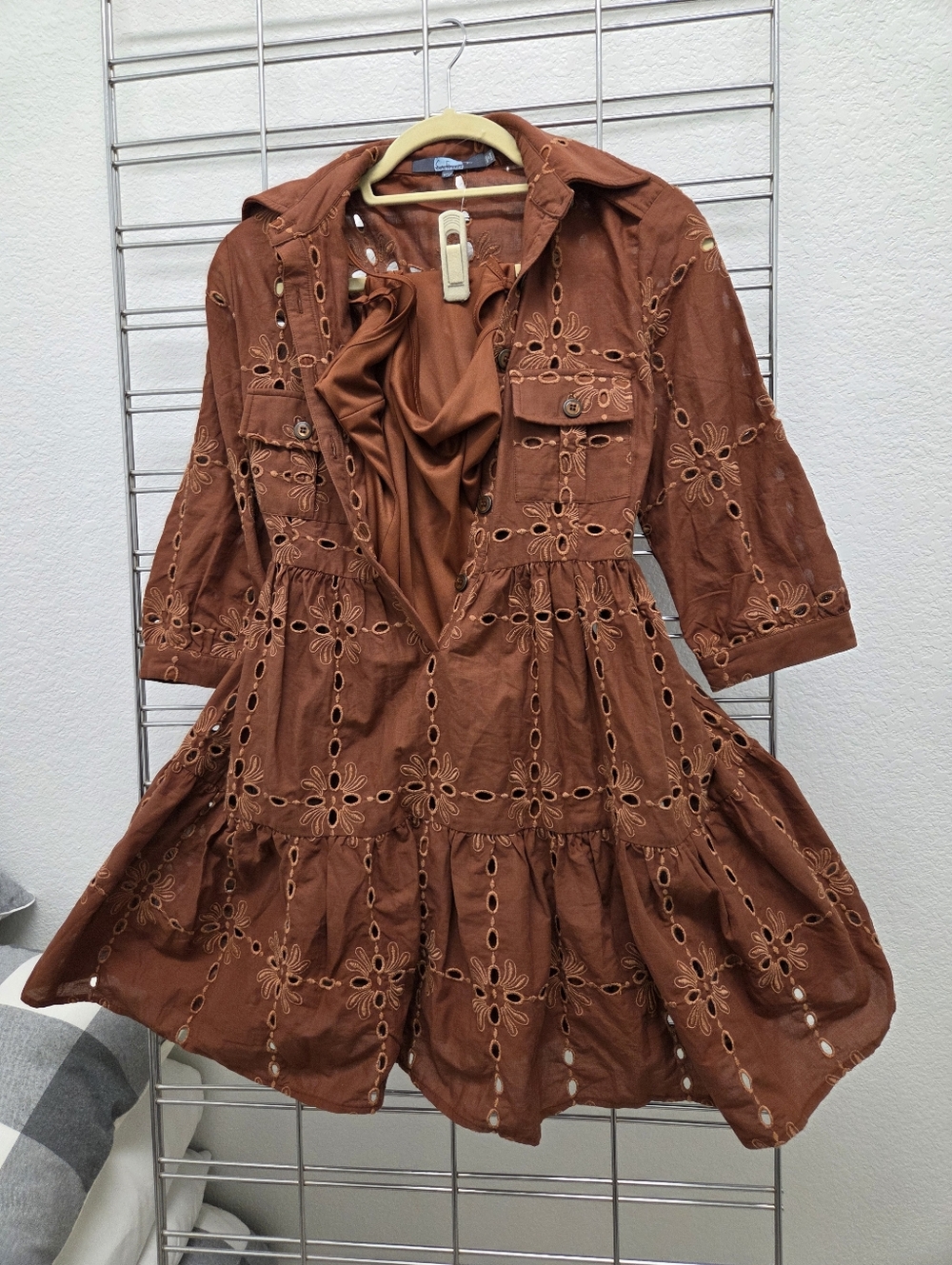 Eva Franco Rust Eyelet Button-Tier Dress - Picture 7 of 11
